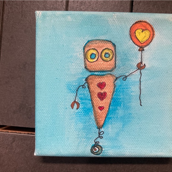 whimsical robots triptych number two — acrylic on canvas - Picture 4 of 5
